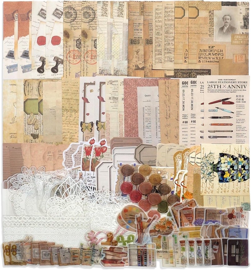 Teniinet 260 PCS Vintage Scrapbooking Supplies Aesthetic Journaling Kit,Large Collection for Bullet Junk Journals,Arts Craft Collage,Ephemera Adults,Beginners,Girls Teenage School Style(Academy) - Image 1